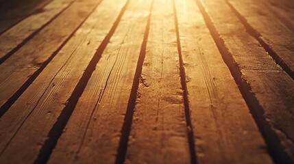 Obraz premium Warm Wooden Floor with Sunlight Streaming Through Gaps in Planks
