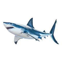 Fototapeta premium Great shark swimming in the ocean with sharp teeth and grey fins, isolated on a transparent background, representing the marine predator in the underwater world