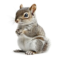 Fototapeta premium Cute squirrel posing, white background, studio shot, wildlife photography, ideal for children's books.