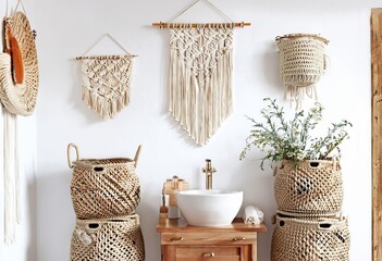 macrame magic white walls macrame wall hanging woven baskets for
