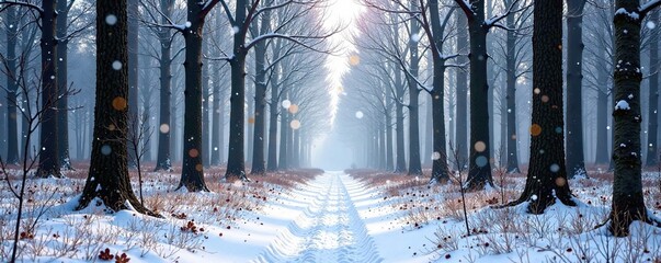 Obraz premium Winter forest with bare trees and snow-covered undergrowth, frost, forest, winter landscape