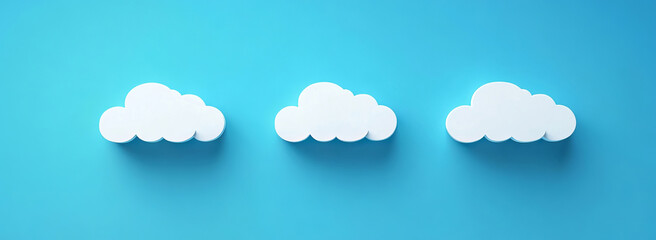 Three stylized white clouds shaped like letters float across a vivid blue sky. The minimalist design offers a cheerful and whimsical aesthetic for various uses.
