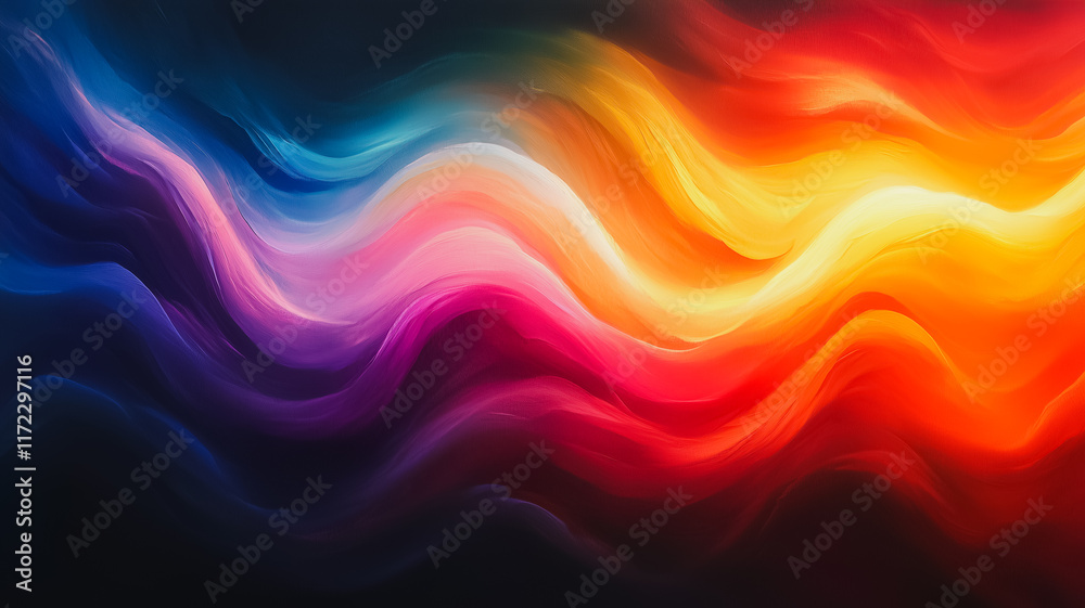 Poster abstract waves of color: a mesmerizing blend of vibrant hues, abstract waves of color dance across t