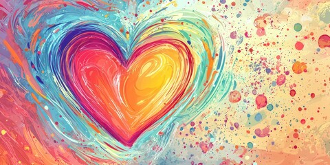 Creative valentines card with a hand-drawn heart and vibrant colors.