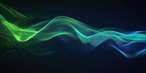 Dynamic flow of digital binary numbers in shades of blue and green on a dark background.