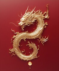 Golden Dragon, a symbol of power and good fortune in Chinese culture, adorned with intricate gold details, is a classic motif in Asian art and design perfect for Chinese New Year decorations