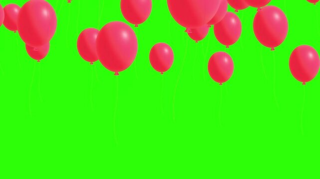 3D red balloons floating up on green screen.