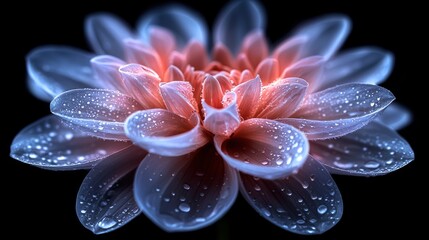 Fototapeta premium Dew-Kissed Dahlia: A Symphony of Blue and Red