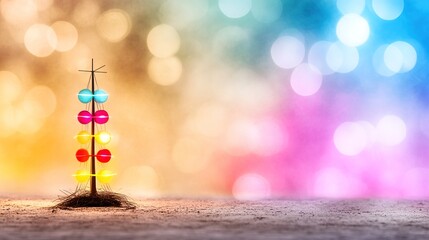 Obraz premium Colorful Christmas Tree Decoration with Glowing Lights and Bokeh