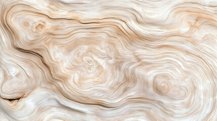 Swirling wood grain texture, natural beige tones, close-up detail, background for design projects.