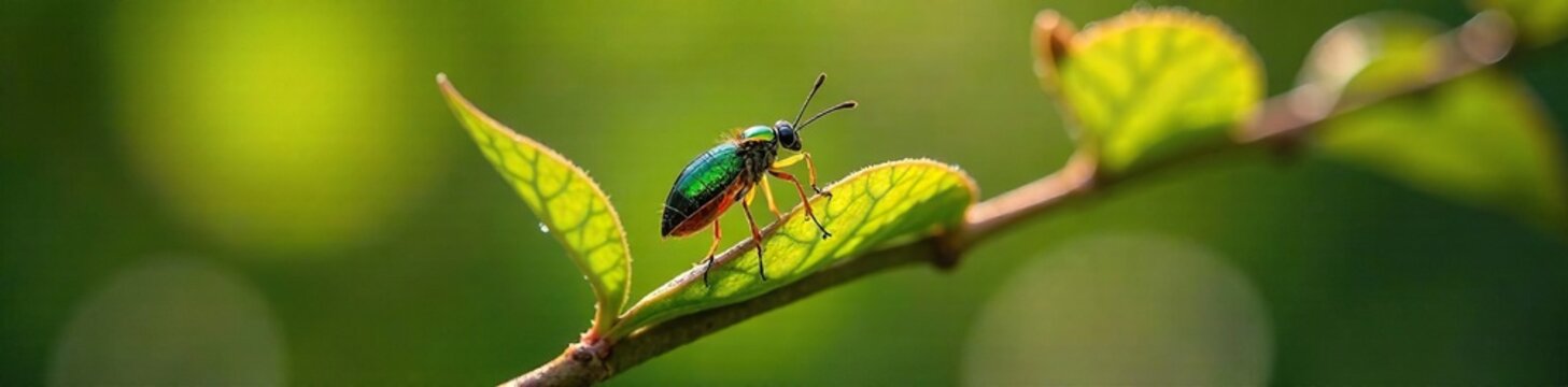 Zelus renardii nymph on a jasmine branch with sunlight filtering through, insects, zelus renardii
