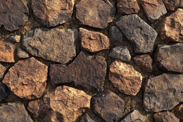 Close-up of a rustic brown stone wall texture.