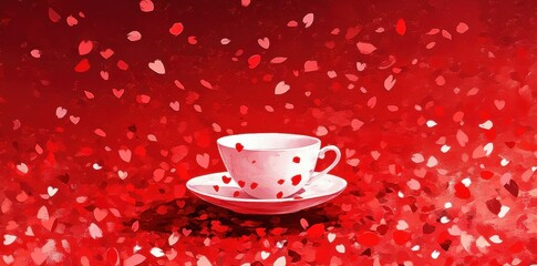 Fototapeta premium A Teacup Amidst a Shower of Red Hearts