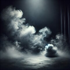 Fototapeta premium A dark background sets stage for an atmospheric stock photo, featuring an empty floor shrouded in billowing smoke, creating a sense of mystery and intrigue