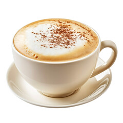cup of hot cappuccino with milk foam isolated on transparent white background, clipping path
