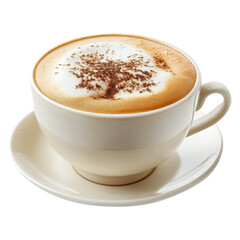 Naklejka premium cup of hot cappuccino with milk foam isolated on transparent white background, clipping path