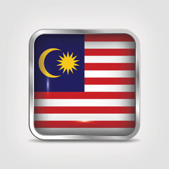 Fototapeta premium Malaysia Flag Icon in Square Shape with Glossy Finish