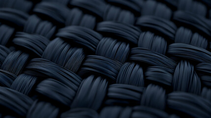 Obraz premium Dark blue woven fabric texture background; close-up detail showing intricate weave pattern; ideal for textile design or industrial material websites.