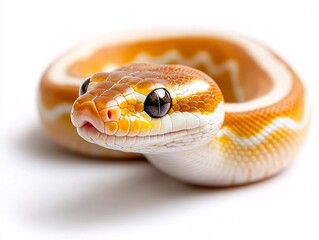 Fototapeta premium Snake concept. A close-up of a colorful ball python with distinctive patterns and textures.