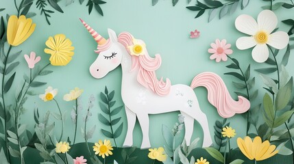 Unicorn in a forest setting 