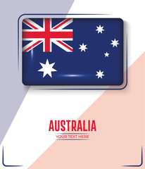 Flag of Australia isolated on White background with Text. Banner, Poster, vector, template, Mockup, Background, Social Media, Post, 3D.