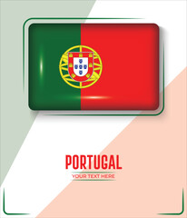 Flag of Portugal isolated on White background with Text. Banner, Poster, vector, template, Mockup, Background, Sociaal Media, Post, 3D.
