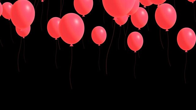 3D red balloons floating up on transparent screen. alpha channel included.