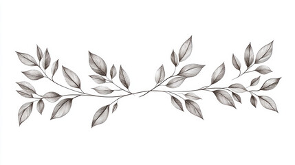 Delicate hand drawn line art of leaves, showcasing intricate details and elegance