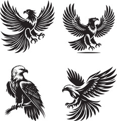 Eagle  black and white silhouette assets in vector farm