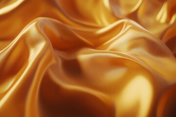 Fototapeta premium Luxurious golden silk fabric with elegant folds and soft texture.