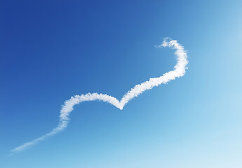 Naklejka premium Heart-shaped clouds in a blue sky evoke serenity and whimsy, creating a romantic and dreamy atmosphere ideal for Valentine's or cheerful designs.