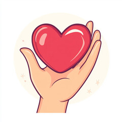 A simple and modern line-art icon depicting a heart cradled in a hand. The clean black outlines on a white background convey care and love with minimalistic appeal.