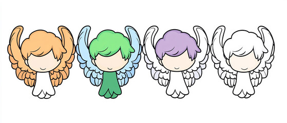 Cartoon-style angel wings with flat shapes and clean outlines on white provide a playful design for coloring books or clipart.