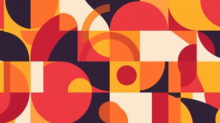 Red orange amber yellow abstract pattern background with various geometric shapes showing unique visual effects. Stunning combination of colors and shapes for decorative or creative uses.