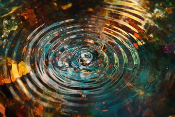 Ripples Expand on a Colorful Surface After a Drop of Water Creates Disturbance in a Tranquil Pond