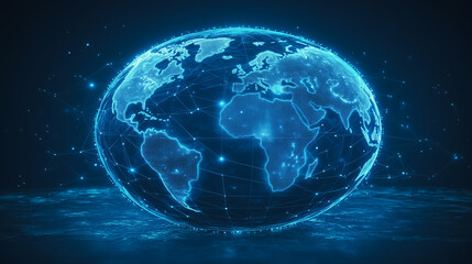 Global Network: A futuristic glowing earth, a digital representation of global connectivity and the internet of things.  