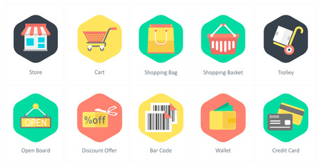 A set of 10 mix icons as store, cart, shopping bag