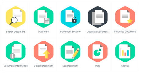 A set of 10 mix icons as search document, document, document security