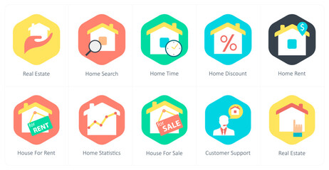 A set of 10 mix icons as real estate, home search, home time