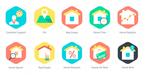 A set of 10 mix icons as customer support, pin, real estate