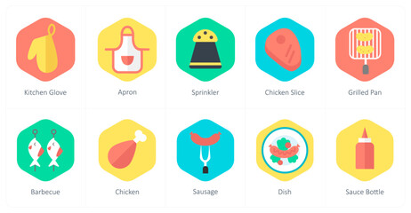 A set of 10 mix icons as kitchen glove, apron, sprinkler