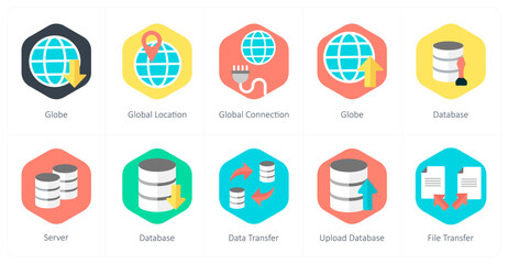A set of 10 mix icons as globe, global location, global connection