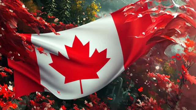 Vibrant red and white hues are artistically showcased in this interpretation of the Canada flag