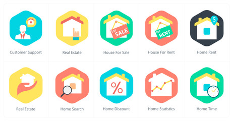 A set of 10 mix icons as customer support, real estate, house for sale