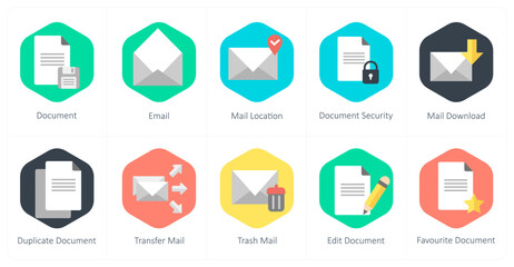 A set of 10 mix icons as document, email, mail location