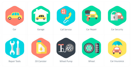 A set of 10 mix icons as car, garage, call service