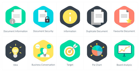 A set of 10 mix icons as document information, document security, information