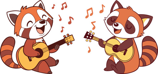 Cartoon vector illustration of a panda playing an acoustic guitar set, panda playing an acoustic guitar vector art design