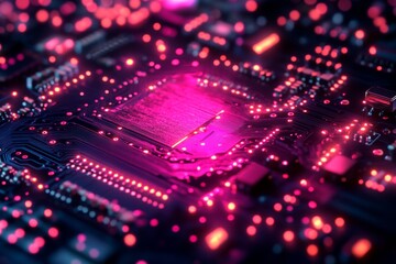 Obraz premium Abstract glowing pink circuit board with futuristic design