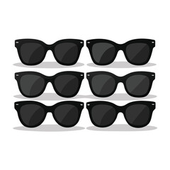 Big set of fashionable black sunglasses on white background. Black glasses isolated with shadow for your design. Vector illustration.